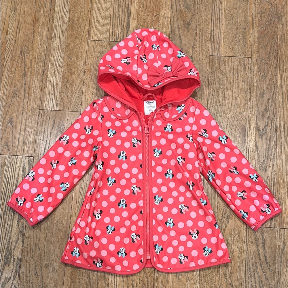 NWOT Disney Minnie Mouse Pink Polka Dot Kids Rain Jacket